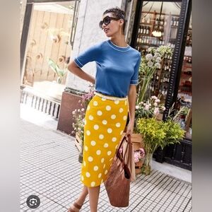 Boden Yellow Polka Dot Pencil Skirt